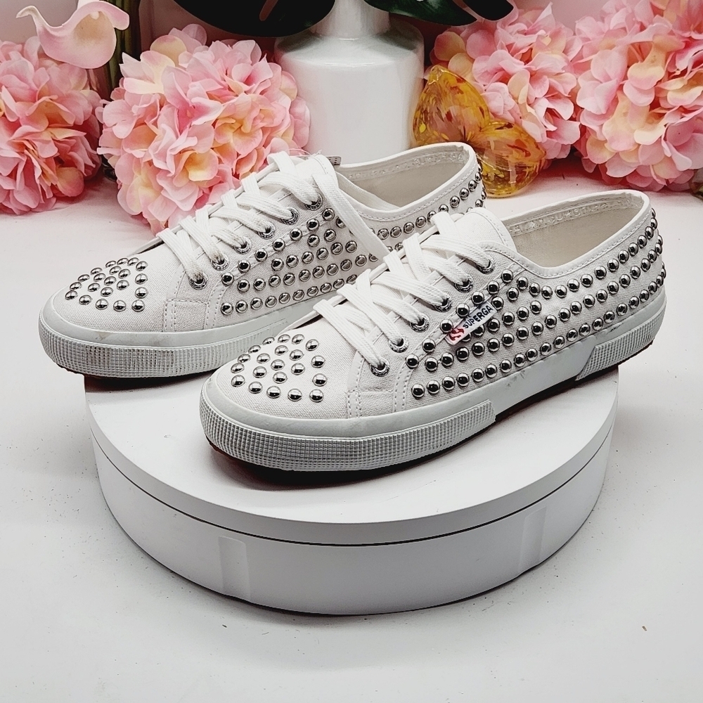 Superga 2750 COTSTUDS1W White Studded Sneakers - Picture 2 of 15